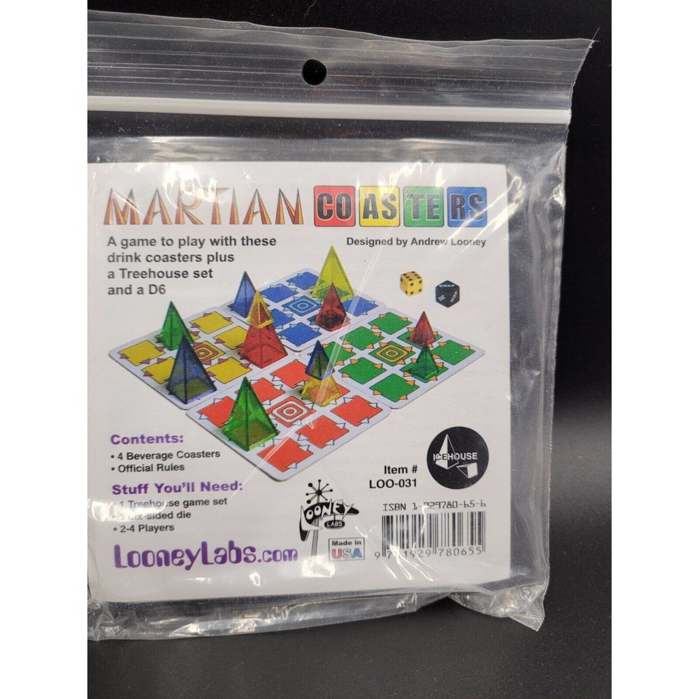 Looney Labs Martian Beverage Coasters Game Boards Red Blue Yellow Green